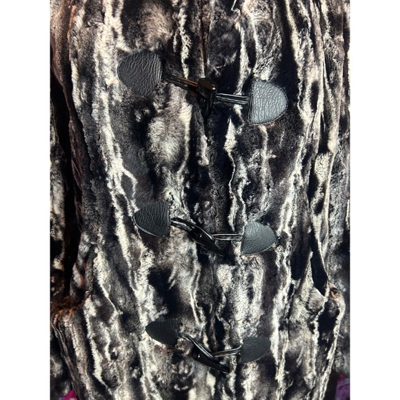 Karen Kane Faux Fur Coat Womens XL Black White Animal Print Toggle Jacket Luxury - Picture 3 of 10